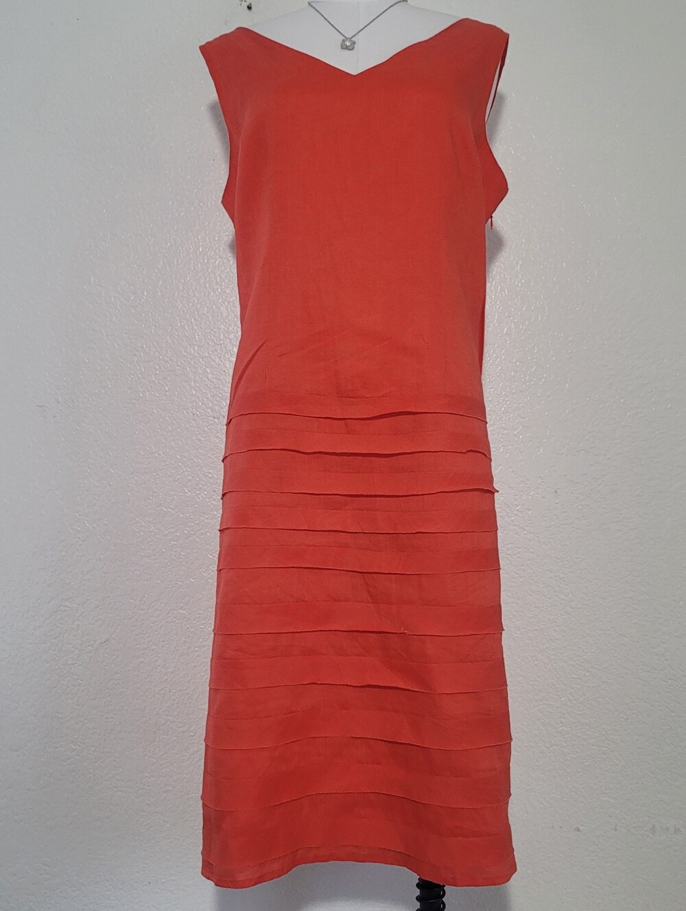 Lino USA Sleeveless Terracota Red Layered Vintage Style Layered Shift Dress 2XL